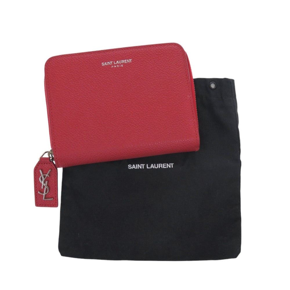 美品 イヴ サンローラン GUE414661 レザー レッド 二つ折り財布 赤 0005【中古】YVES SAINT LAURENT