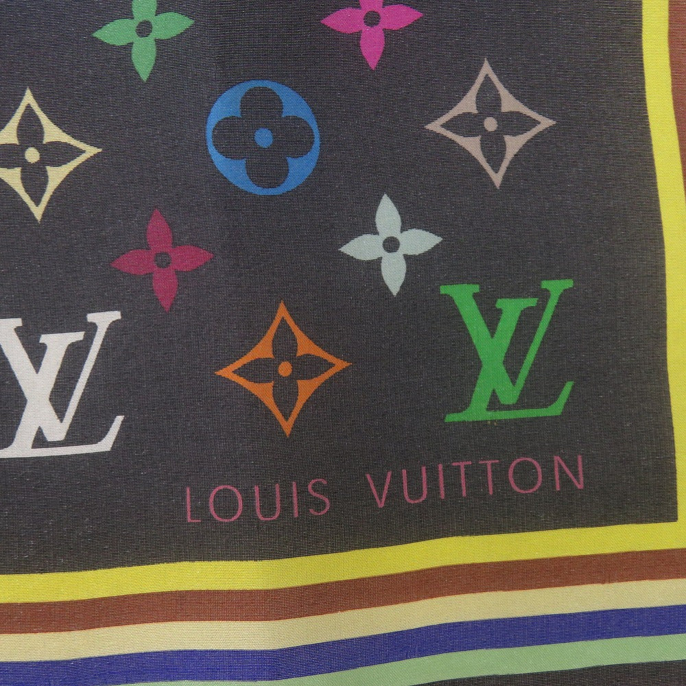 美品 ルイ ヴィトン モノグラム M71912 シルク ブラック マルチカラー ミニスカーフ スカーフ LV 0018【中古】LOUIS VUITTON