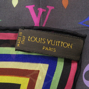 美品 ルイ ヴィトン モノグラム M71912 シルク ブラック マルチカラー ミニスカーフ スカーフ LV 0018【中古】LOUIS VUITTON