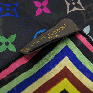 美品 ルイ ヴィトン モノグラム M71912 シルク ブラック マルチカラー ミニスカーフ スカーフ LV 0018【中古】LOUIS VUITTON