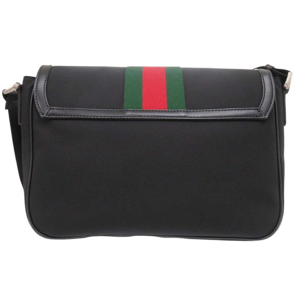 新品同様 グッチ ウェビングライン ショルダーバッグ 斜め掛け 630921 キャンバス レザー ブラック 0058【中古】GUCCI