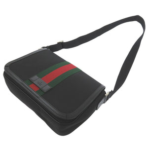 新品同様 グッチ ウェビングライン ショルダーバッグ 斜め掛け 630921 キャンバス レザー ブラック 0058【中古】GUCCI