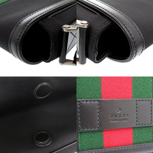 新品同様 グッチ ウェビングライン ショルダーバッグ 斜め掛け 630921 キャンバス レザー ブラック 0058【中古】GUCCI