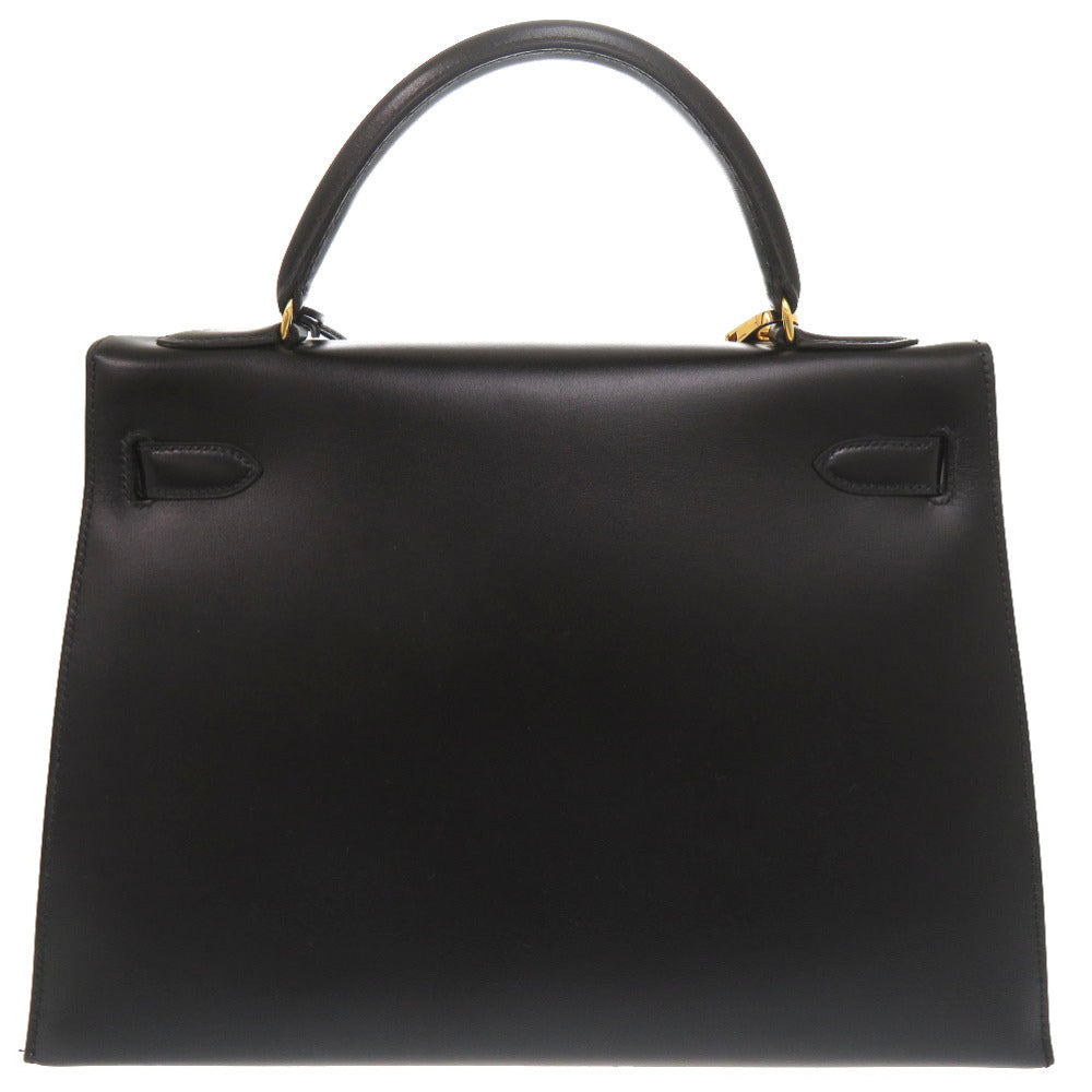 美品 エルメス ケリー32 外縫い ボックスカーフ ブラック ゴールド金具 ハンドバッグ 黒 0068 【中古】 HERMES