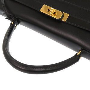 美品 エルメス ケリー32 外縫い ボックスカーフ ブラック ゴールド金具 ハンドバッグ 黒 0068 【中古】 HERMES