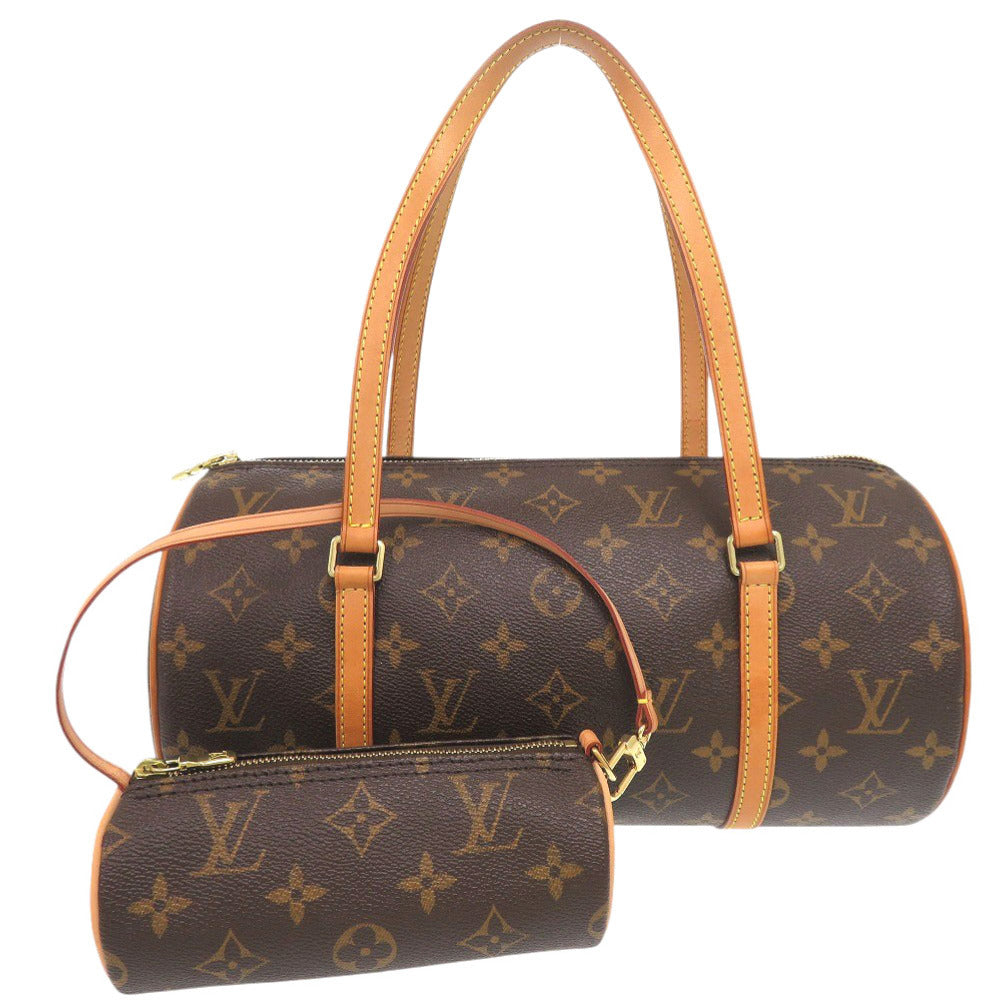 美品 ルイ ヴィトン パピヨン30 ポーチ付 ヌメ革 モノグラム M51385 ブラウン ハンドバッグ LV 0073【中古】LOUIS VUITTON