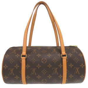 美品 ルイ ヴィトン パピヨン30 ポーチ付 ヌメ革 モノグラム M51385 ブラウン ハンドバッグ LV 0073【中古】LOUIS VUITTON