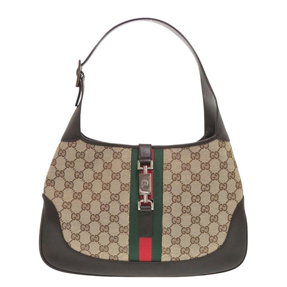 新品同様 グッチ シェリーライン ジャッキー GGキャンバス ブラウン ショルダーバッグ 茶色 0082【中古】GUCCI
