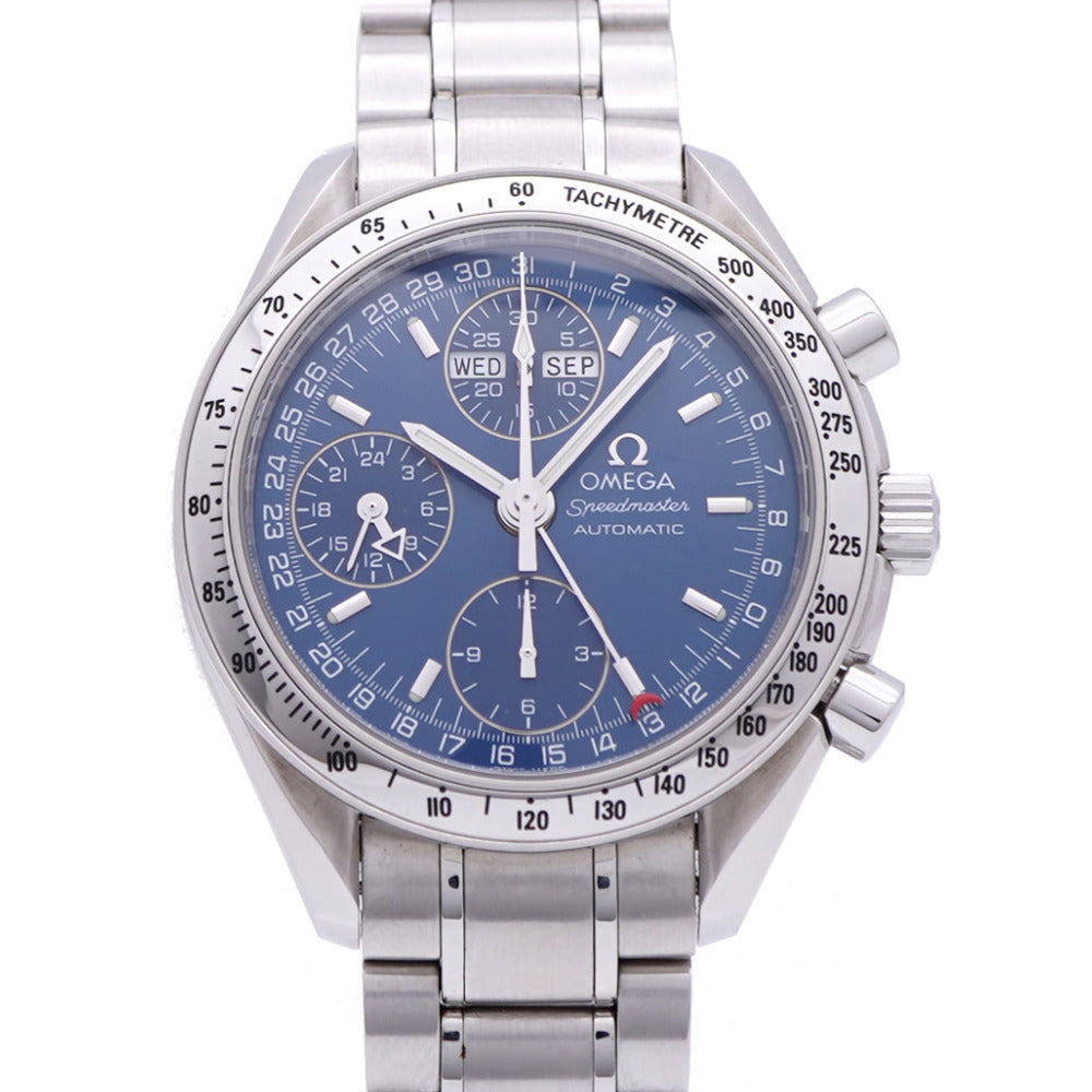 美品 オメガ スピードマスター デイデイト トリプルカレンダー 3523.80 自動巻き 腕時計 SS ブルー 青文字盤 0126【中古】OMEGA メンズ