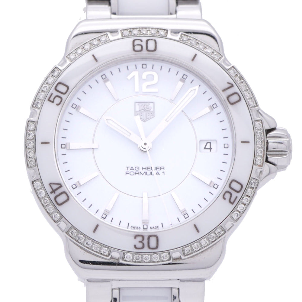 タグホイヤー フォーミュラ1 ダイヤベゼル WAH1213 クオーツ 腕時計 ホワイトセラミック/ダイヤモンド SS ホワイト 白文字盤 0128【中古】TAG HEUER レディース
