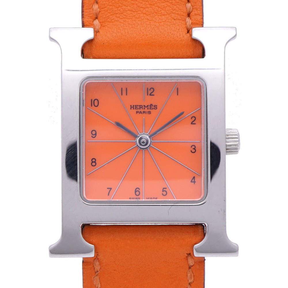 美品 エルメス Hウォッチ HH1.210 クオーツ 腕時計 SS/レザー オレンジ □E刻印 0130【中古】HERMES メンズ