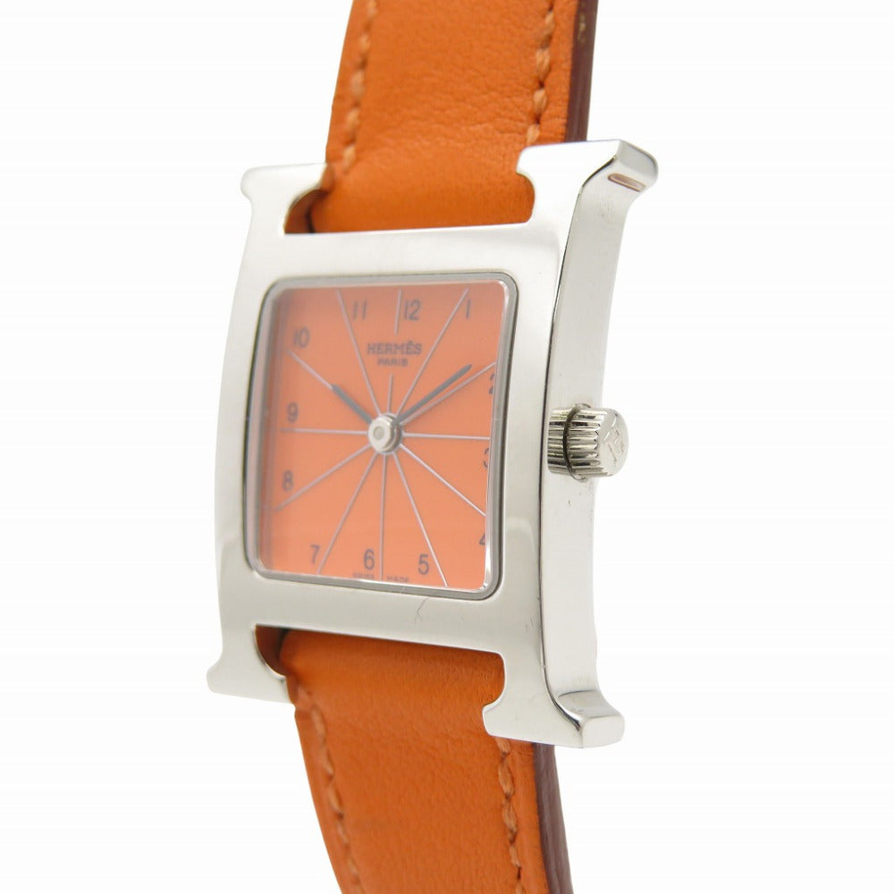 美品 エルメス Hウォッチ HH1.210 クオーツ 腕時計 SS/レザー オレンジ □E刻印 0130【中古】HERMES メンズ
