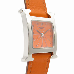 美品 エルメス Hウォッチ HH1.210 クオーツ 腕時計 SS/レザー オレンジ □E刻印 0130【中古】HERMES メンズ