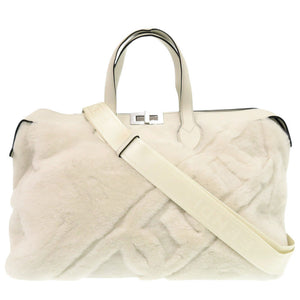 美品 フェンディ レザー ムートン ホワイト 2WAY ショルダー ボストンバッグ 0149【中古】FENDI