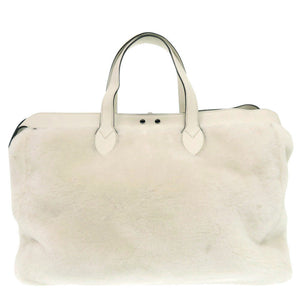 美品 フェンディ レザー ムートン ホワイト 2WAY ショルダー ボストンバッグ 0149【中古】FENDI