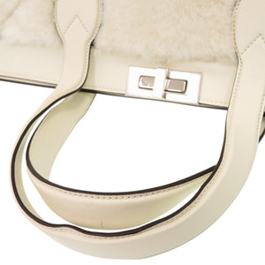 美品 フェンディ レザー ムートン ホワイト 2WAY ショルダー ボストンバッグ 0149【中古】FENDI