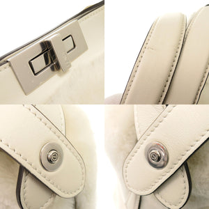 美品 フェンディ レザー ムートン ホワイト 2WAY ショルダー ボストンバッグ 0149【中古】FENDI