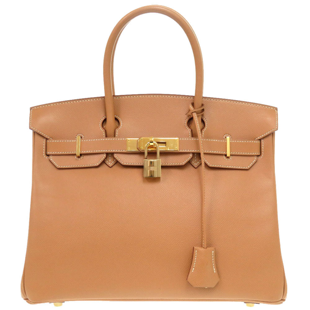 美品 エルメス バーキン30 クシュベル ナチュラル ゴールド金具 □F刻印 ハンドバッグ 茶 0161 【中古】 HERMES