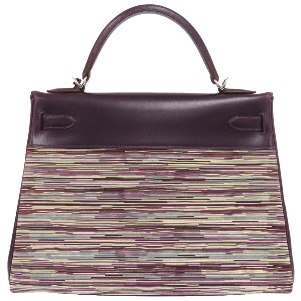美品 エルメス ケリー32 内縫い ヴィブラート ヴィブラート ボックスカーフ レザン シルバー金具 □J刻印 ハンドバッグ 紫 0162 【中古】 HERMES