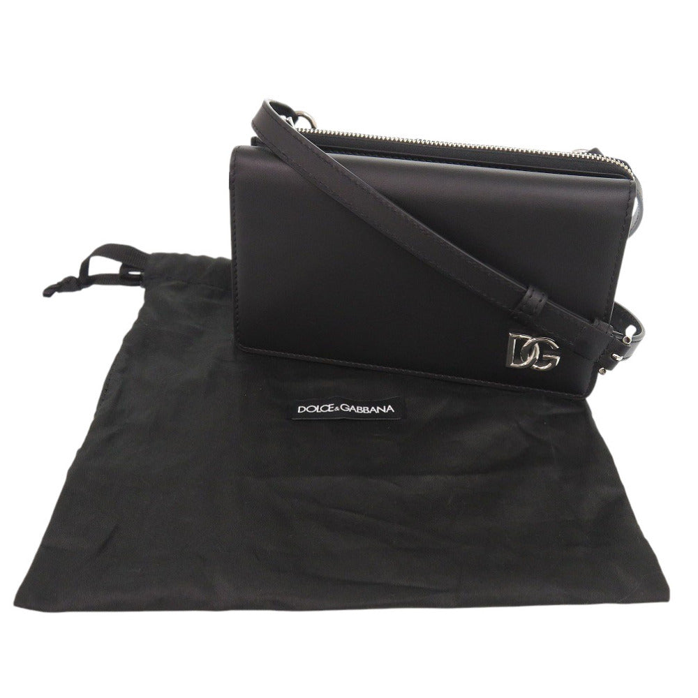 新品同様 ドルチェアンドガッバーナ クロスボディバッグ レザー ブラック ショルダーバッグ 黒 0216【中古】DOLCE&GABBANA