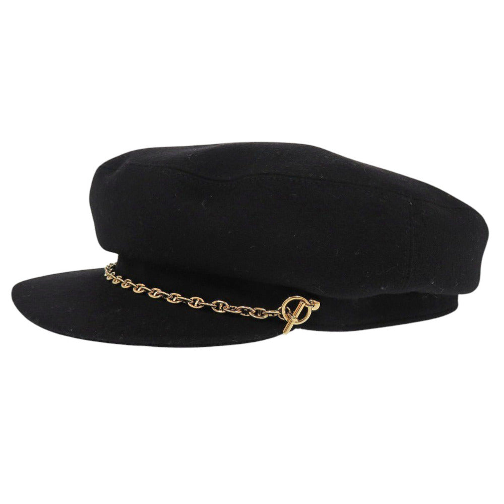 美品 エルメス ベルイル シェーヌダンクル キャスケット カシミヤ ブラック 帽子 黒 0267【中古】HERMES