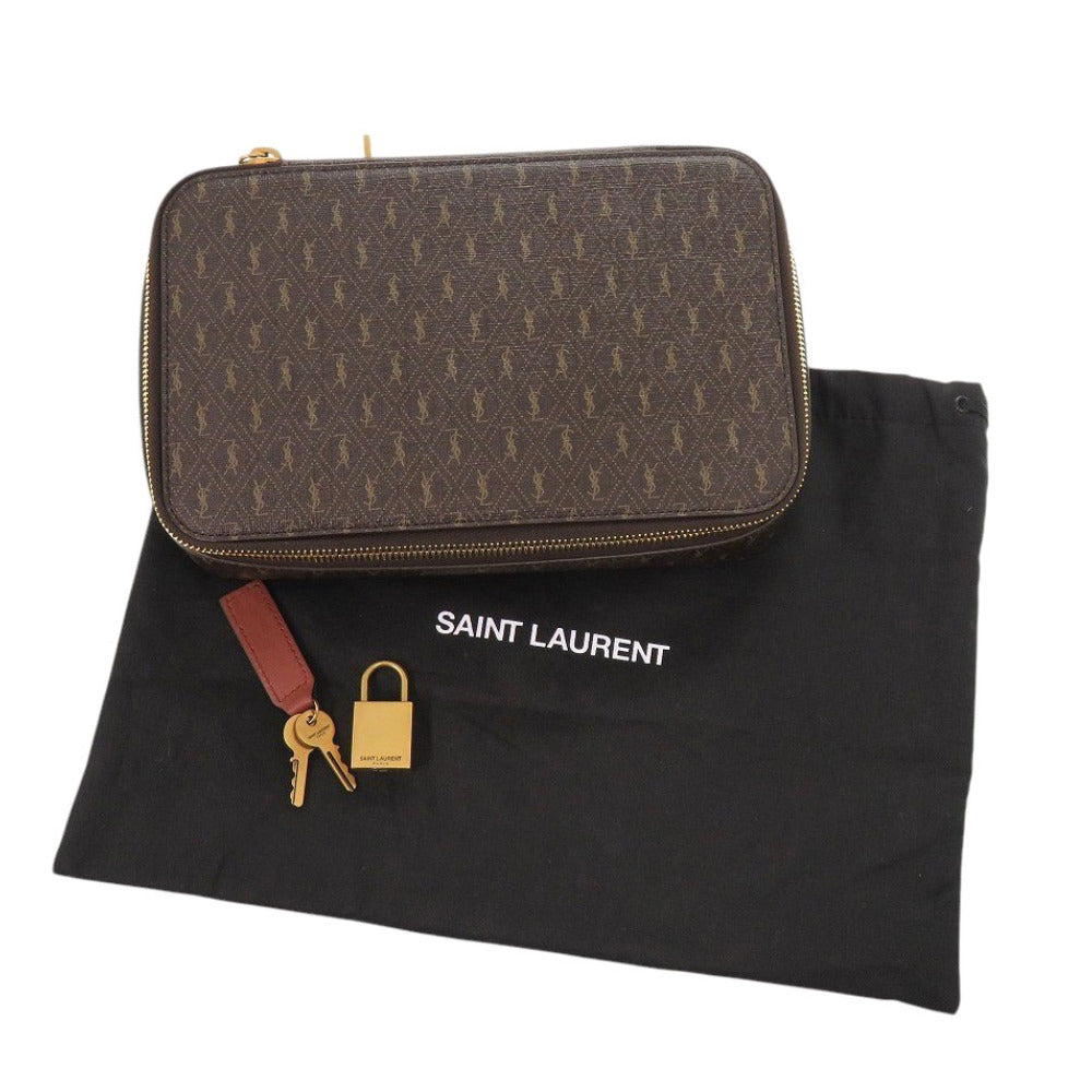 未使用 イヴ サンローラン ジュエリーボックス ケース モノグラムキャンバス ブラウン ポーチ 0273【中古】YVES SAINT LAURENT