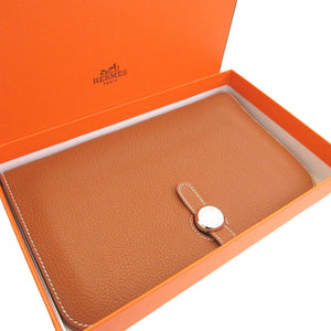 美品 エルメス ドゴンGM □F トゴ ゴールド 長財布 財布 0281【中古】HERMES
