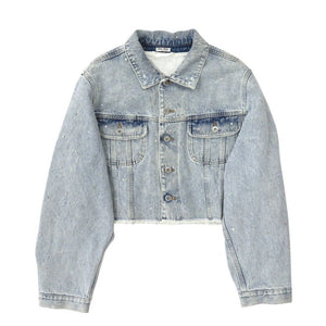 新品同様 ミュウミュウ ラインストーン ダメージ加工 GWB082 サイズ40 コットン ライトブルー デニムジャケット 0293【中古】MIUMIU