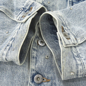 新品同様 ミュウミュウ ラインストーン ダメージ加工 GWB082 サイズ40 コットン ライトブルー デニムジャケット 0293【中古】MIUMIU