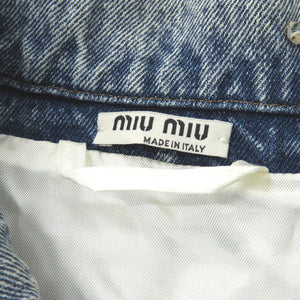 新品同様 ミュウミュウ ラインストーン ダメージ加工 GWB082 サイズ40 コットン ライトブルー デニムジャケット 0293【中古】MIUMIU