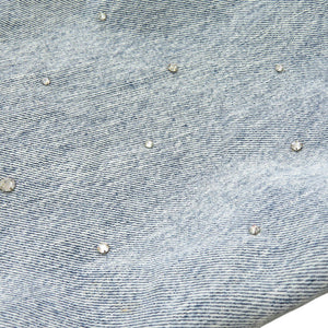 新品同様 ミュウミュウ ラインストーン ダメージ加工 GWB082 サイズ40 コットン ライトブルー デニムジャケット 0293【中古】MIUMIU