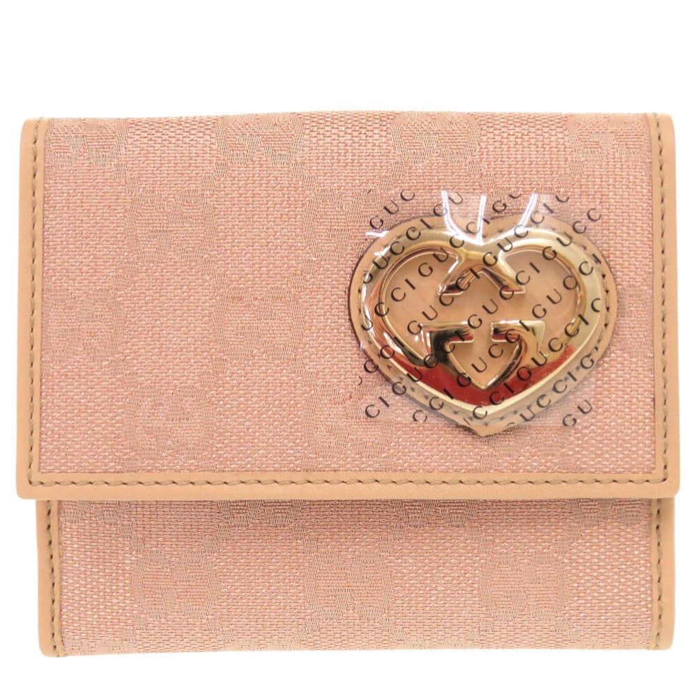 美品 グッチ ラブリーハート 245731 GGキャンバス ピンクベージュ 二つ折り財布 0303【中古】GUCCI