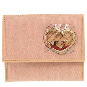美品 グッチ ラブリーハート 245731 GGキャンバス ピンクベージュ 二つ折り財布 0303【中古】GUCCI