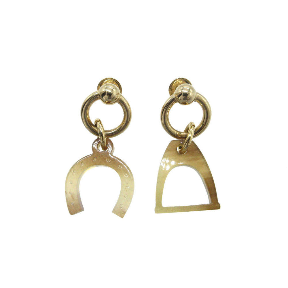 新品同様 エルメス アミュレット エケストル ピアス バッファローホーン/メタル ブラウン/ゴールド 0326【中古】HERMES