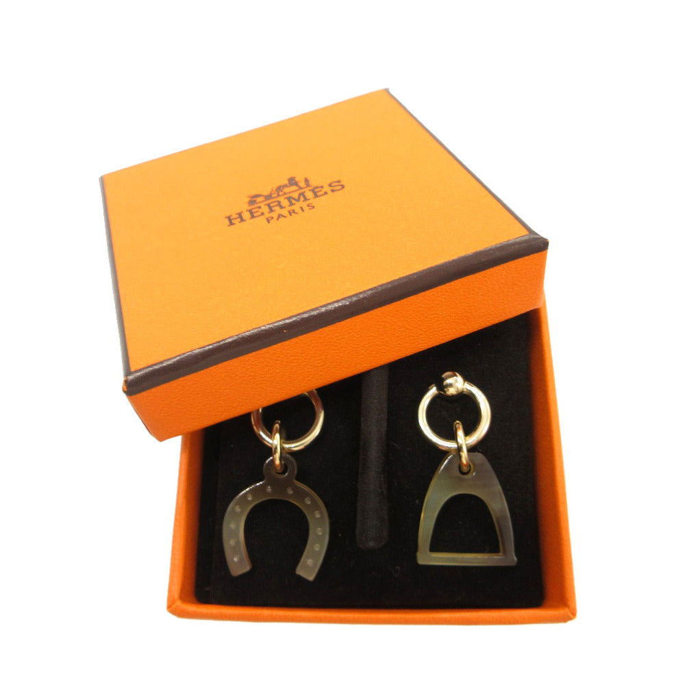 新品同様 エルメス アミュレット エケストル ピアス バッファローホーン/メタル ブラウン/ゴールド 0326【中古】HERMES
