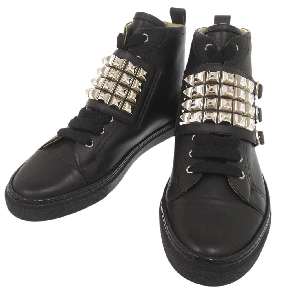 新品同様 エルメス レノックス コリエドシアン スタッズ サイズ40 1/2 レザー ブラック ハイカット レザースニーカー 0336【中古】HERMES メンズ
