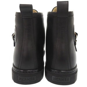 新品同様 エルメス レノックス コリエドシアン スタッズ サイズ40 1/2 レザー ブラック ハイカット レザースニーカー 0336【中古】HERMES メンズ