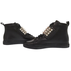 新品同様 エルメス レノックス コリエドシアン スタッズ サイズ40 1/2 レザー ブラック ハイカット レザースニーカー 0336【中古】HERMES メンズ