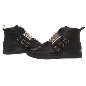 新品同様 エルメス レノックス コリエドシアン スタッズ サイズ40 1/2 レザー ブラック ハイカット レザースニーカー 0336【中古】HERMES メンズ