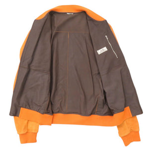 美品 エルメス やぎ革 サイズ50 オレンジ ブルゾン 0337【中古】HERMES メンズ