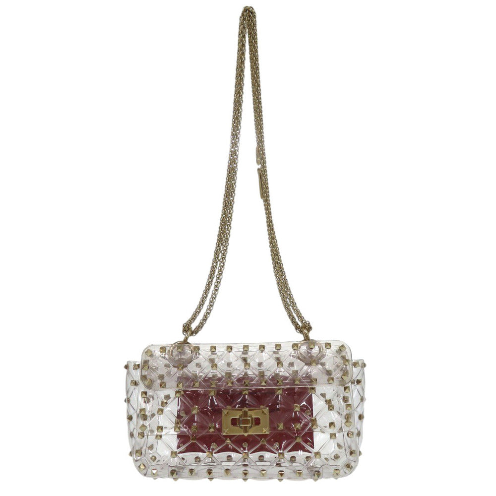 ヴァレンティノ ガラヴァーニ ロックスタッズ 2WAY チェーンバッグ スパイク ショルダーバッグ クリア 0371 【中古】Valentino Garavani