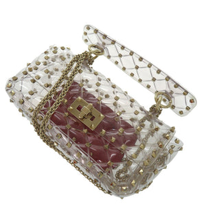 ヴァレンティノ ガラヴァーニ ロックスタッズ 2WAY チェーンバッグ スパイク ショルダーバッグ クリア 0371 【中古】Valentino Garavani