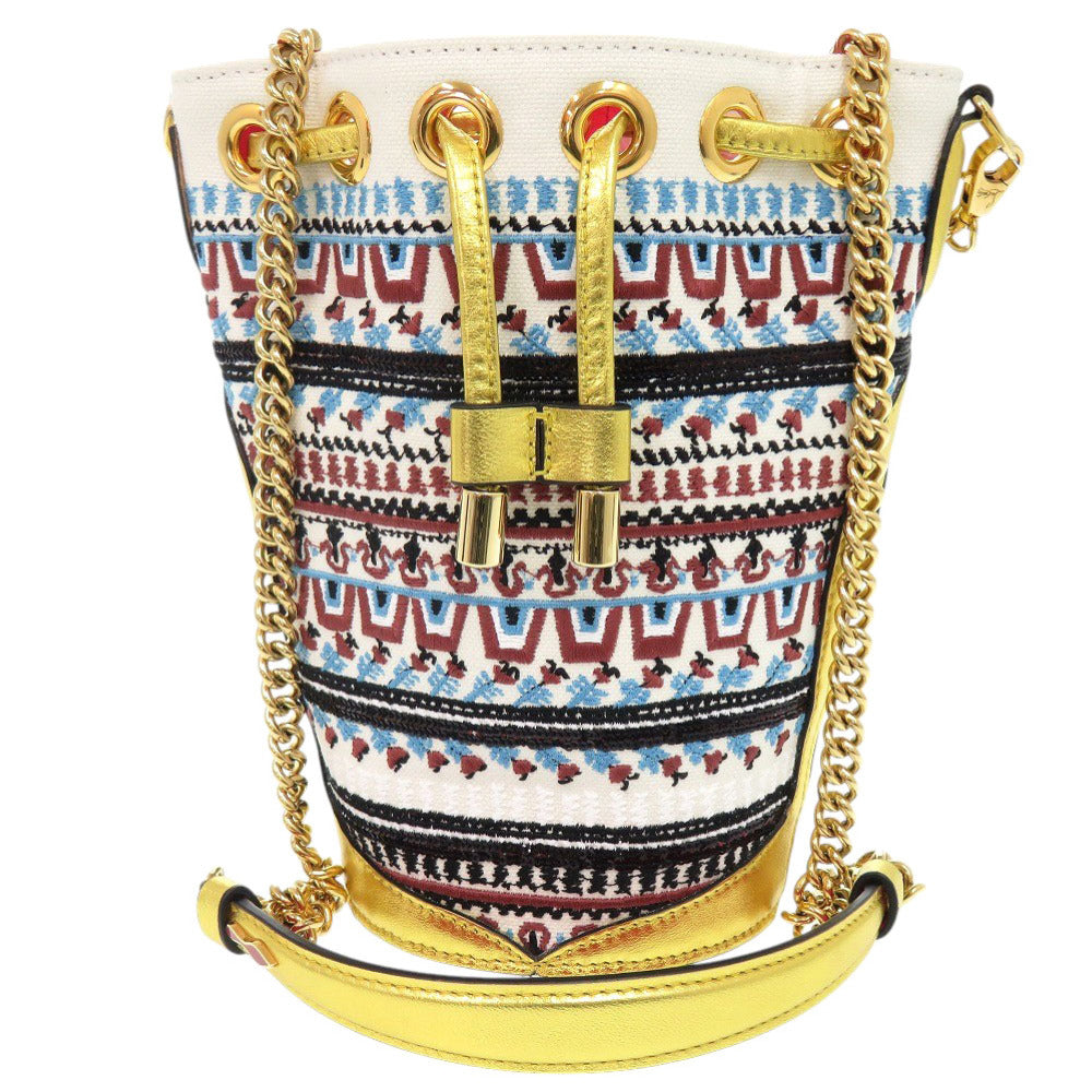 新品同様 クリスチャンルブタン LOUBIPHORE 3225065 キャンバス スパンコール レザー マルチカラー バケットバッグ チェーンショルダーバッグ 0374【中古】Christian Louboutin