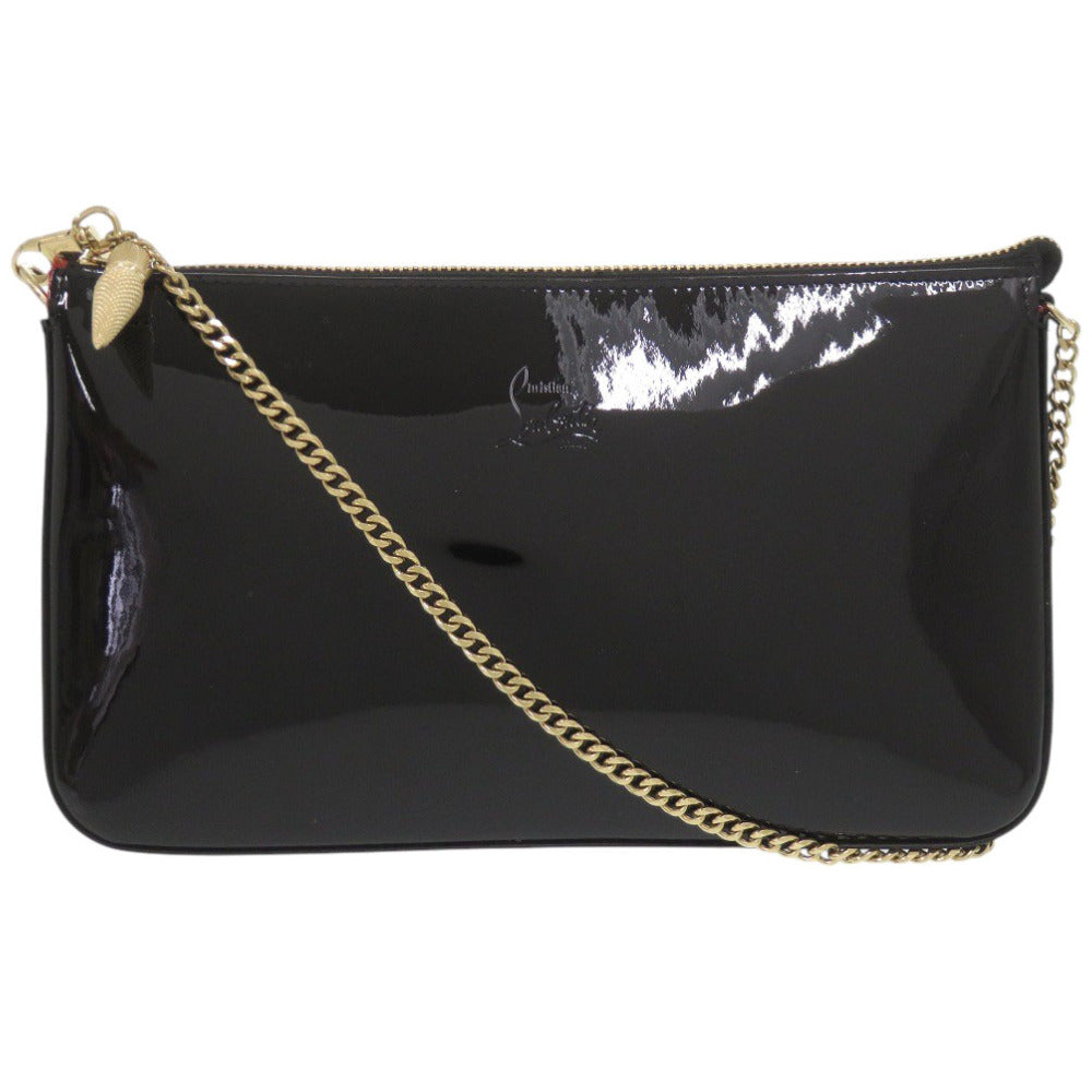美品 クリスチャンルブタン パテントレザー ブラック チェーンショルダーバッグ 黒 0376【中古】Christian Louboutin