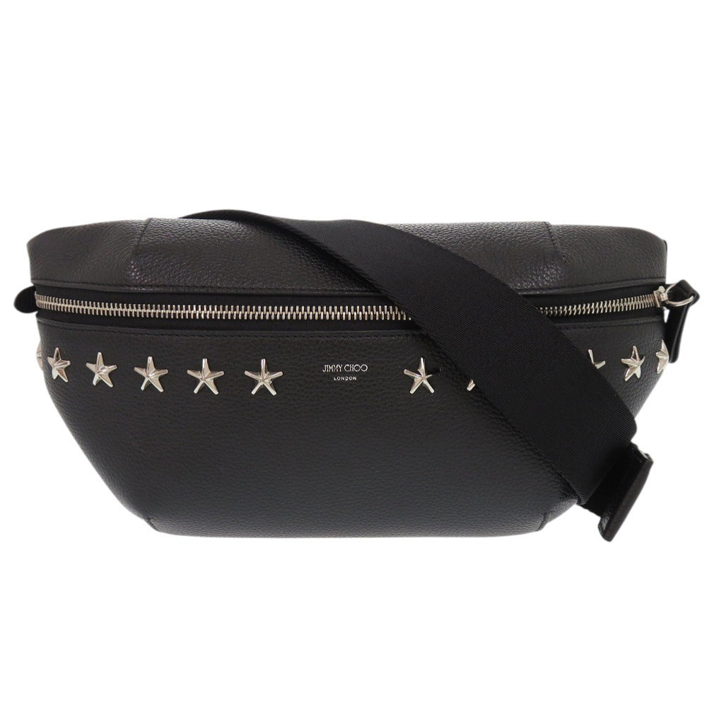 未使用品 ジミーチュウ スタースタッズ レザー スタッズ ブラック ボディバッグ 黒 0388【中古】JIMMY CHOO メンズ