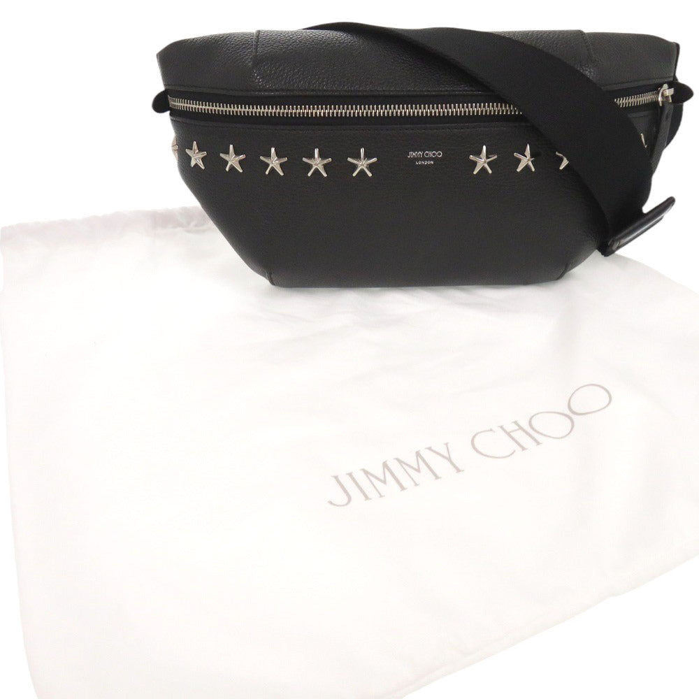 未使用品 ジミーチュウ スタースタッズ レザー スタッズ ブラック ボディバッグ 黒 0388【中古】JIMMY CHOO メンズ