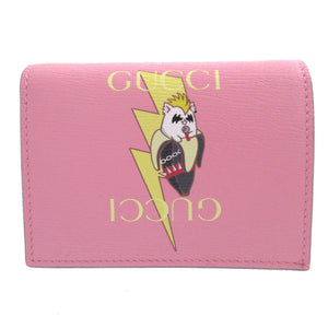 未使用 グッチ ばなにゃコラボ 701009 レザー ピンク 2つ折り財布 財布 0407【中古】GUCCI