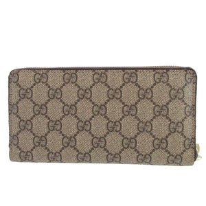 新品同様 グッチ 307982 GGスプリーム レザー ベージュ ブラウン 茶 ラウンドファスナー長財布 財布 0415【中古】GUCCI