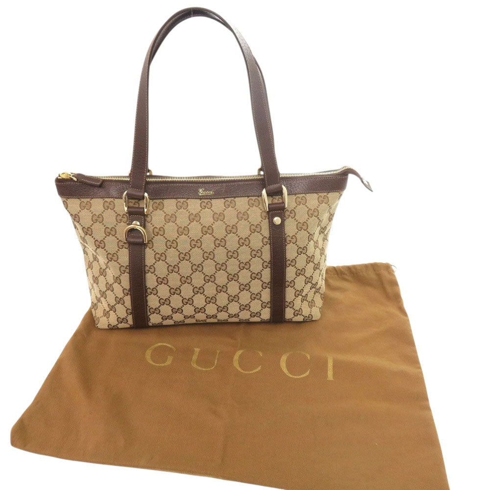 美品 グッチ 141470 02026 GGキャンバス/レザー ベージュ ブラウン ハンドバッグ 0416【中古】GUCCI
