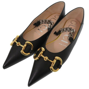 未使用品 グッチ ホースビット フラットシューズ ポインテッドトゥ パンプス 621161 レザー ブラック 0426【中古】GUCCI